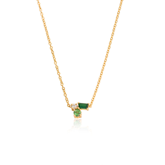 Ketting geelgoud met groene edelstenen en briljanten
