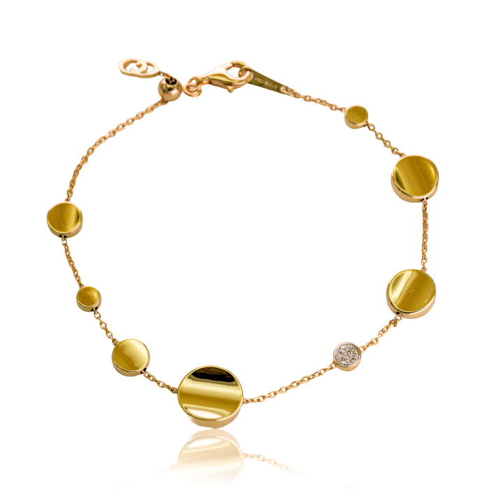 Armband geelgoud met ronde knopjes en briljant