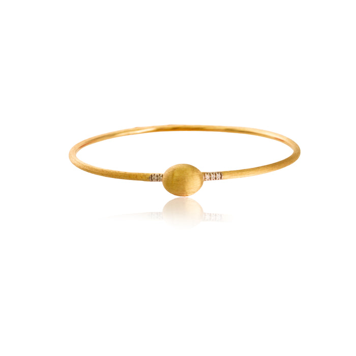 Armband geelgoud met mat rond element en briljanten