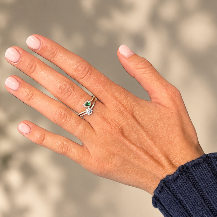 Geelgouden ring met tsavoriet en diamanten