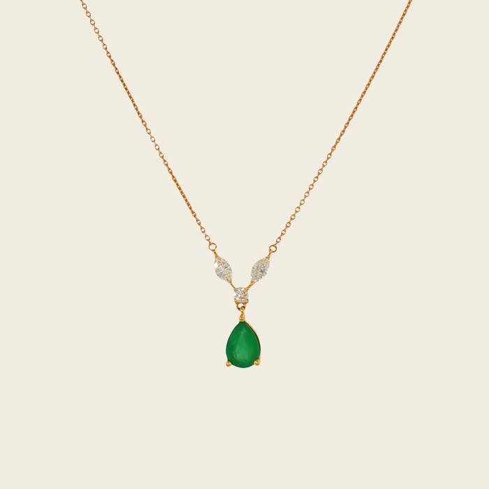 Ketting geelgoud met peervormige smaragd en diamanten