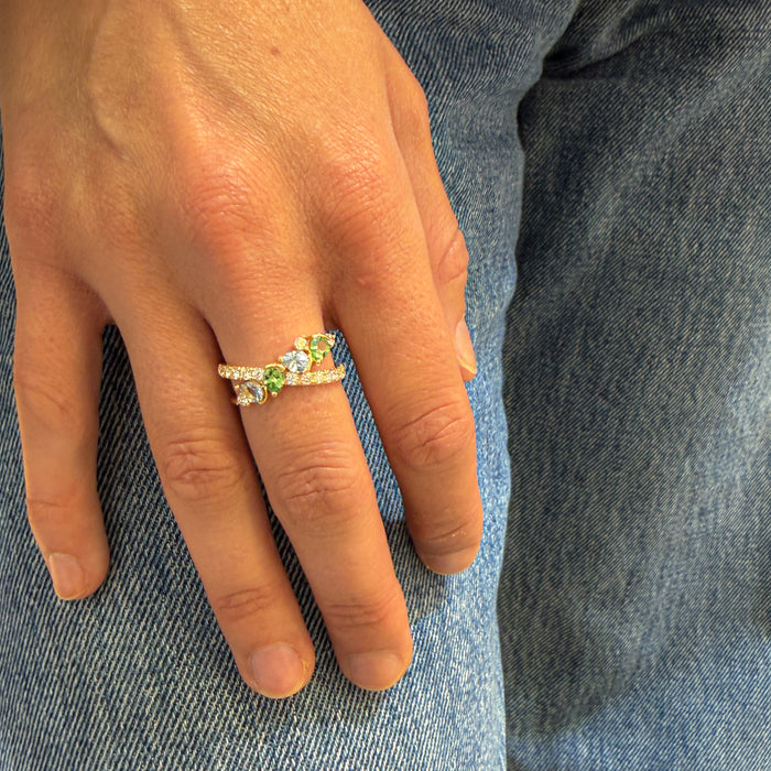 Ring met tsavoriet en aquamarijn