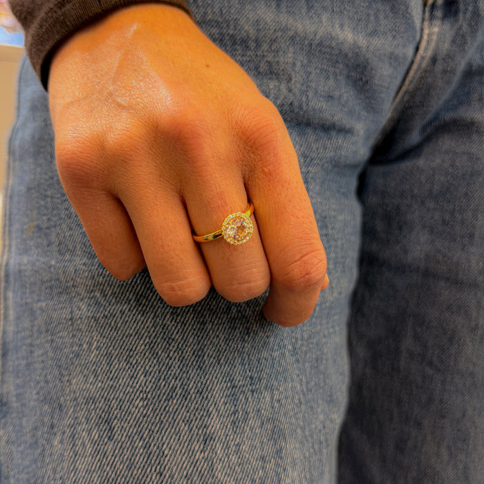 Roségouden ring met morganiet en diamant halo