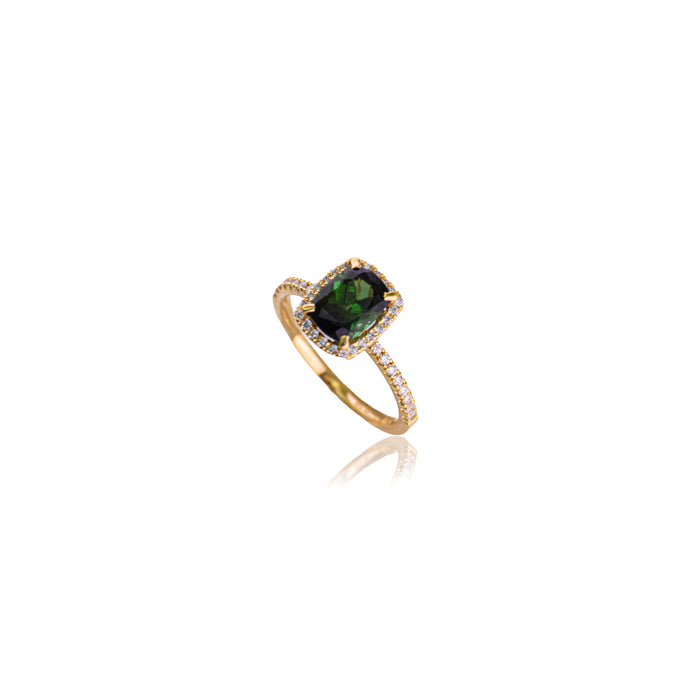 Ring met langwerpige cushion cut groene toermalijn