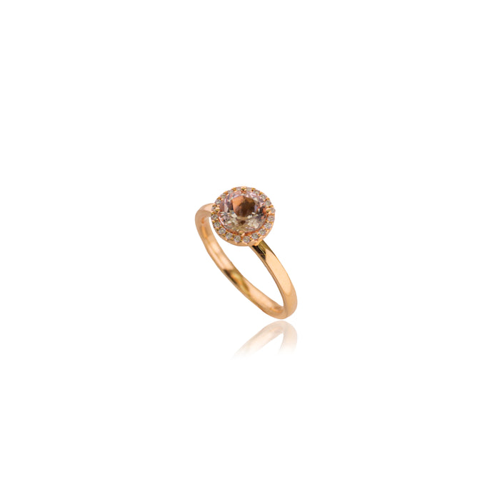 Roségouden ring met morganiet en diamant halo