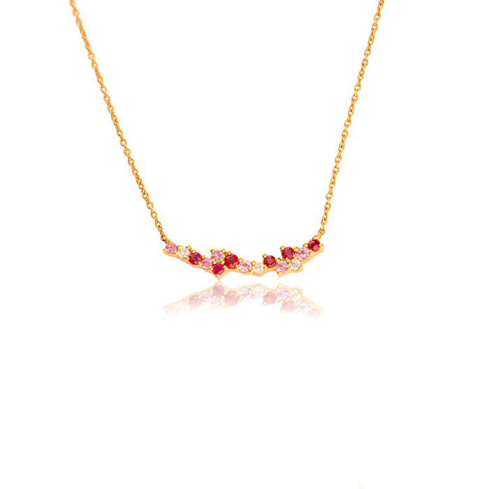 Halsketting met robijn, roze saffier en briljant