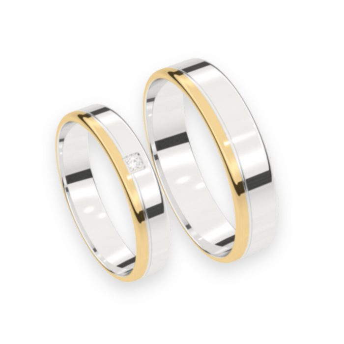 Set trouwringen 18kt geel/wit goud