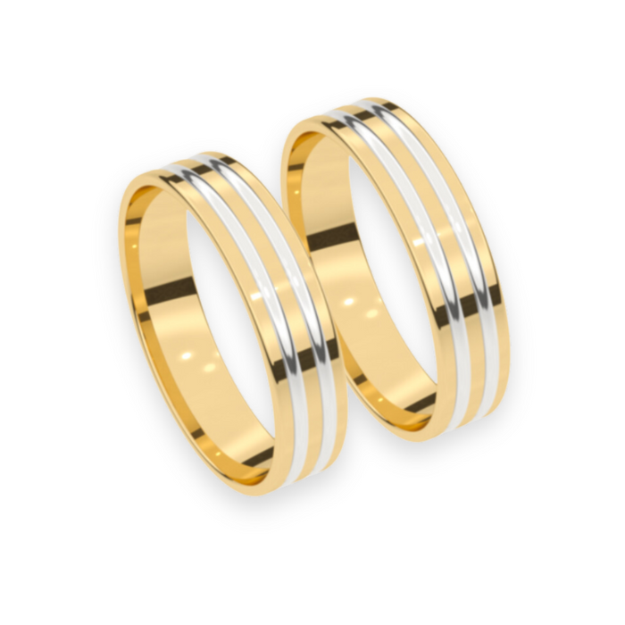 Set trouwringen 18kt geel/wit goud