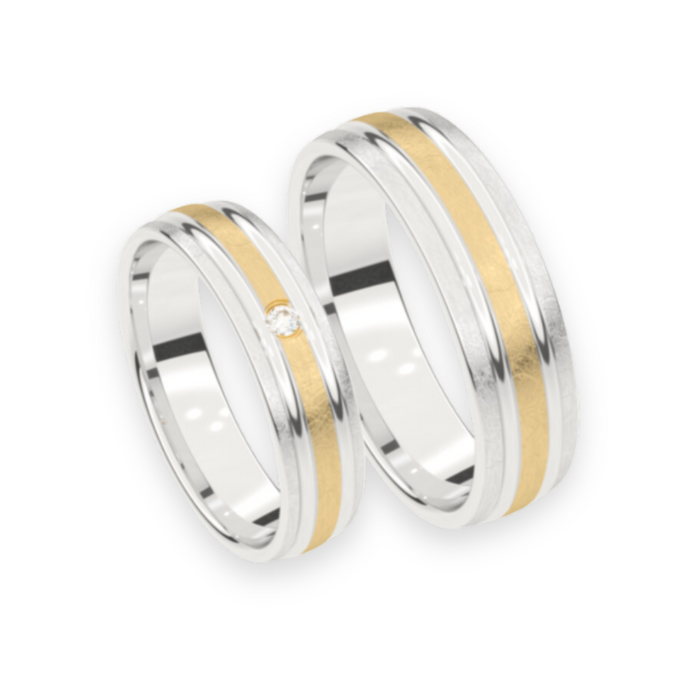 Set trouwringen 18kt geel/wit goud