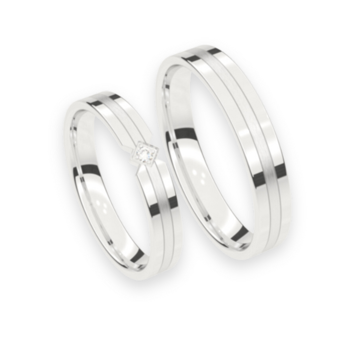 Set trouwringen 18kt witgoud