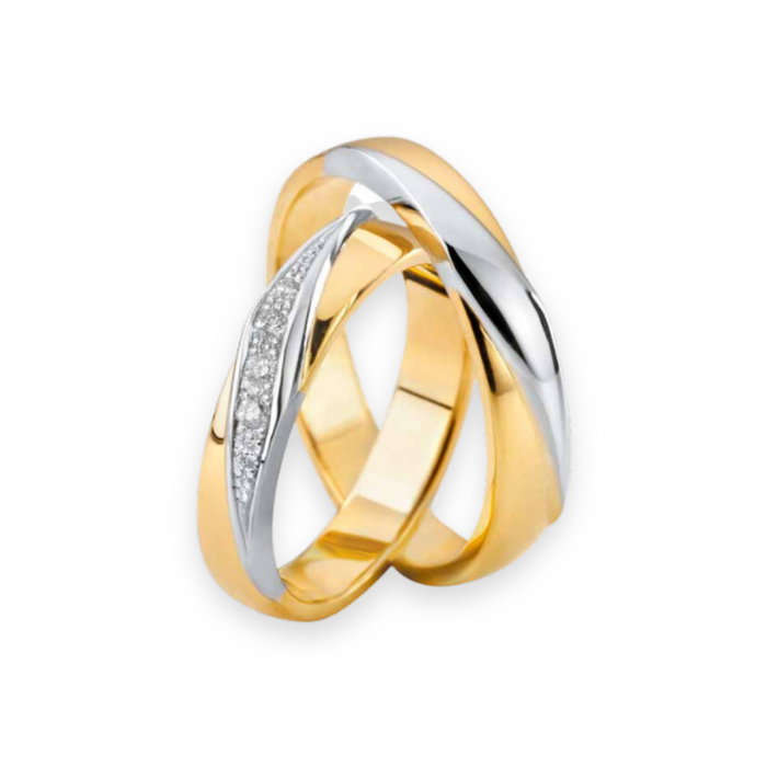 Set trouwringen 18kt geel/wit goud