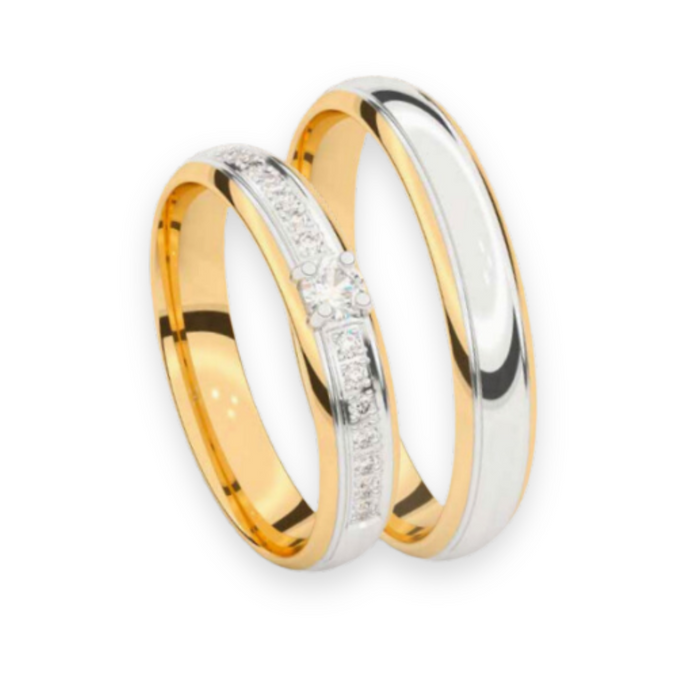 Set trouwringen 18kt geel/wit goud