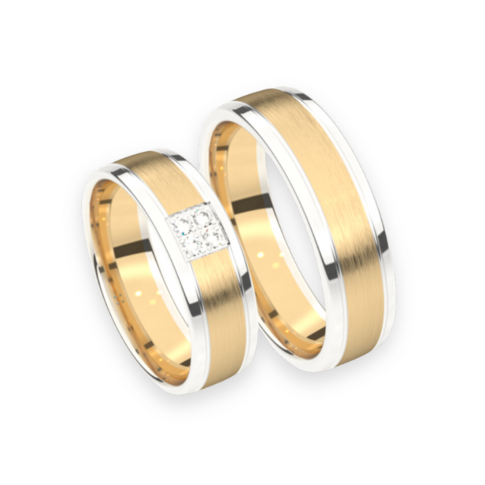 Set trouwringen 18kt geel/wit goud