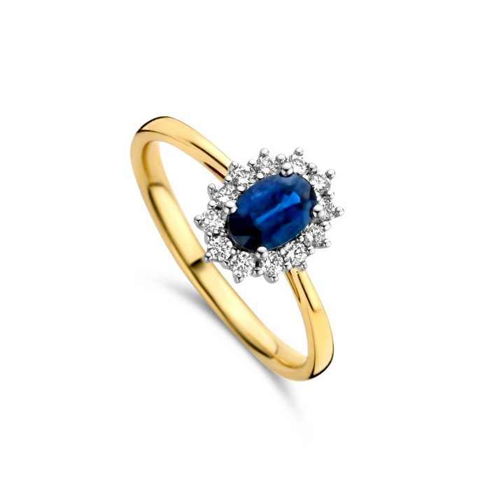 Ring geel goud 18 kt - Blauwe saffier