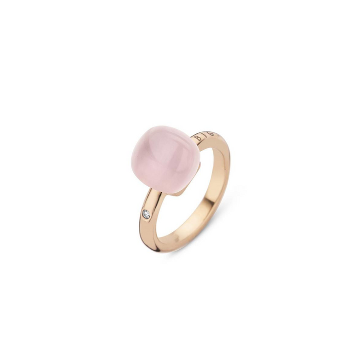 Ring Bigli 18 kt roos goud - Pink quartz & Mother of Pearl